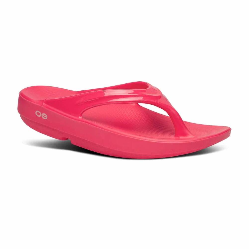 NEW OOFOS women's oolala thong sandal in neon berry